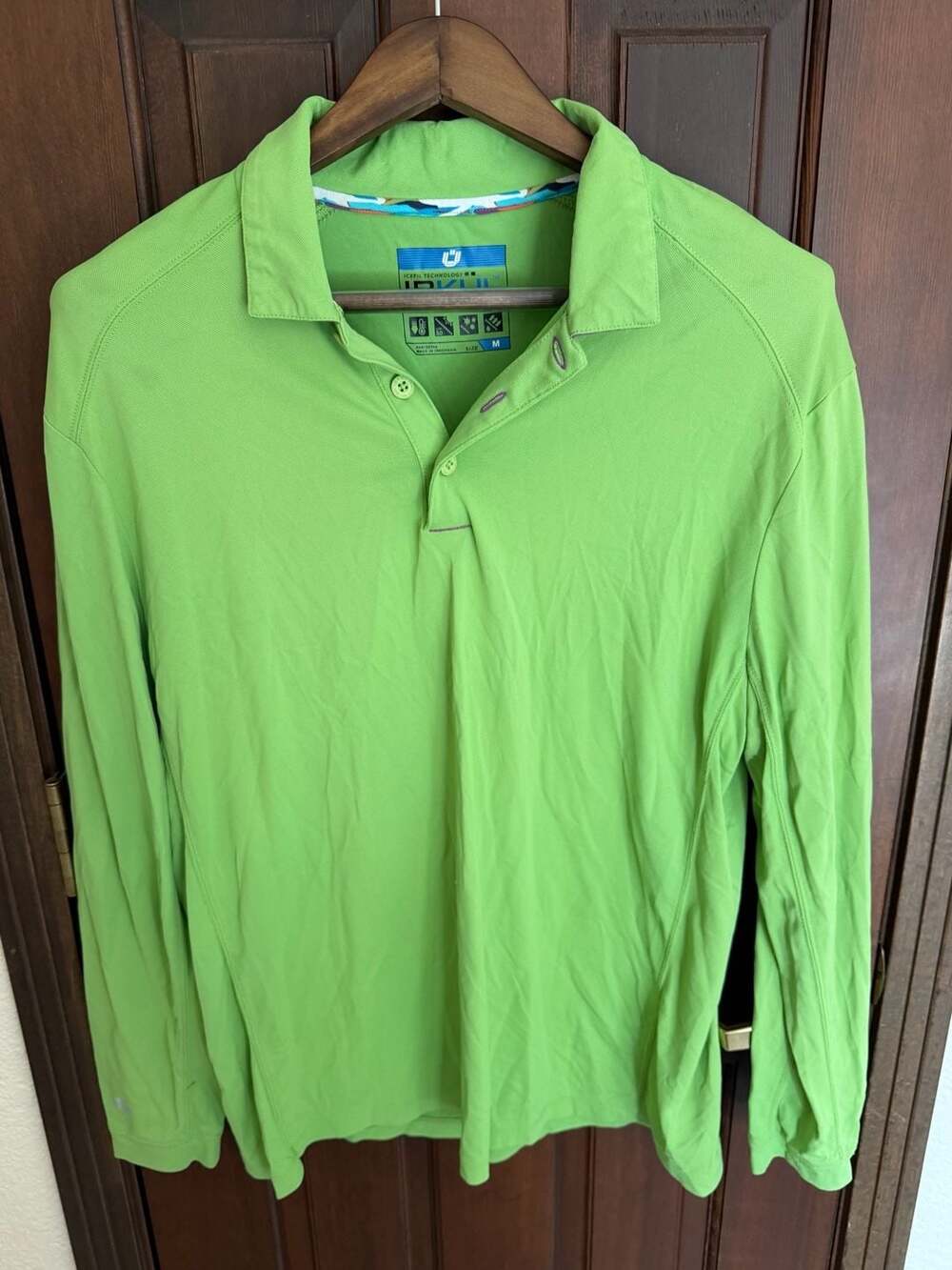 IBKUL Men's Icefil Long Sleeve Performance Polo Shirt Lime Green Size M